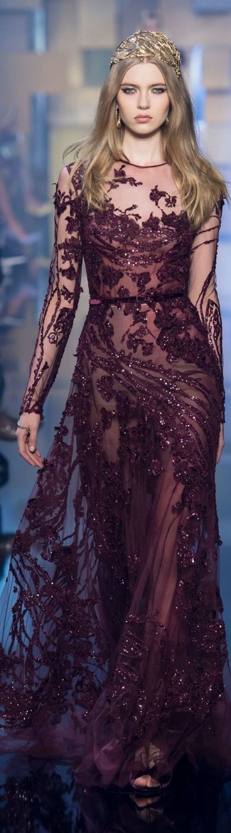 Dark Purple Sequin Evening Dress Outfits: 