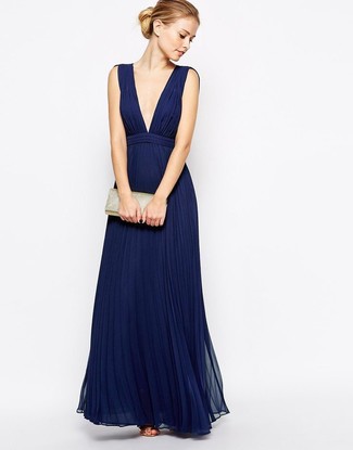 Blue Pleated Evening Dress Outfits: 