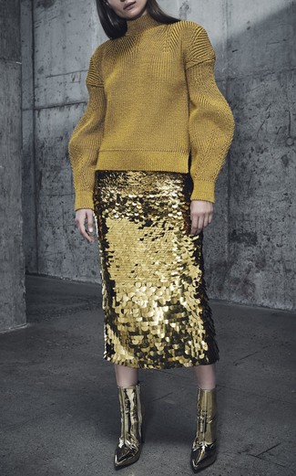 Gold Sequin Pencil Skirt Fall Outfits: 