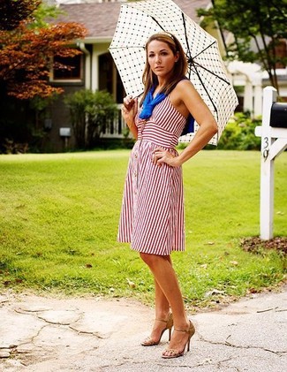 Red Vertical Striped Fit and Flare Dress Outfits: 