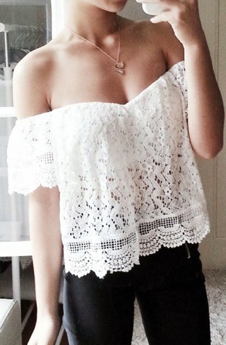 White Lace Off Shoulder Top Outfits: 