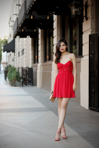 Red Leather Heeled Sandals Outfits: 