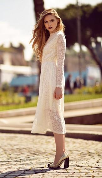 White Lace Midi Dress Outfits: 