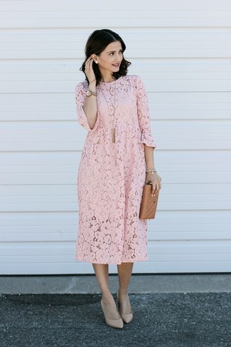 Pink Lace Shift Dress Outfits: 