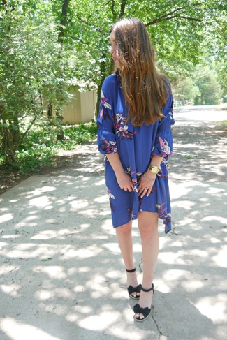 Blue Floral Swing Dress Outfits: 