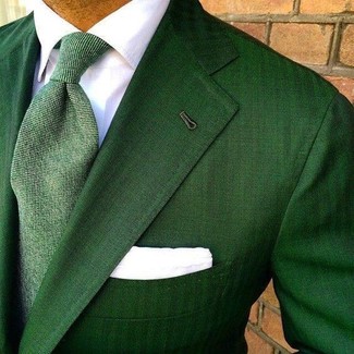 Green Blazer Outfits For Men: For a look that's refined and totally GQ-worthy, consider pairing a green blazer with a white dress shirt.