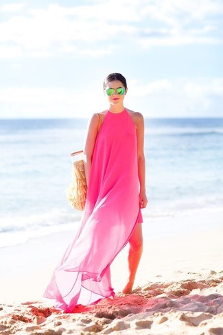 Pink Chiffon Maxi Dress Outfits: 