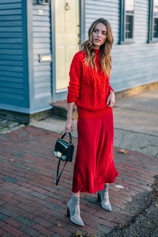 Red Midi Skirt Outfits: 