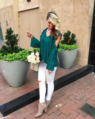 Dark Green Long Sleeve Blouse Outfits: 