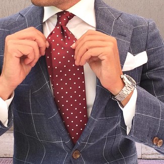 Grey Check Blazer Outfits For Men: Opt for a grey check blazer and a white dress shirt for a sleek elegant ensemble.