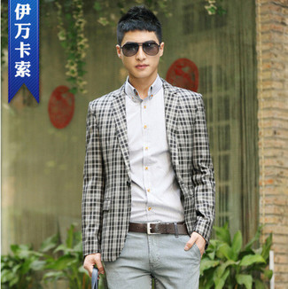 Slim Fit Plaid Two Button Wool Sportcoat