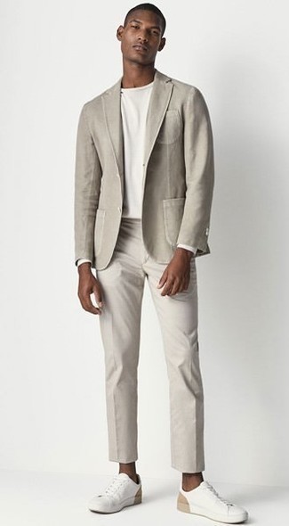 What colour blazer with grey trousers