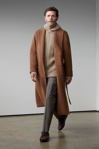 Beige Knit Hoodie Fall Outfits For Men After 40: 