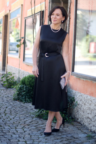 Black Satin Midi Dress Outfits: 