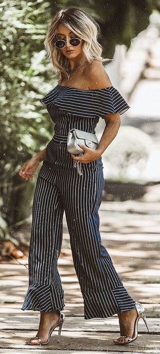 Black and White Vertical Striped Jumpsuit Outfits: 