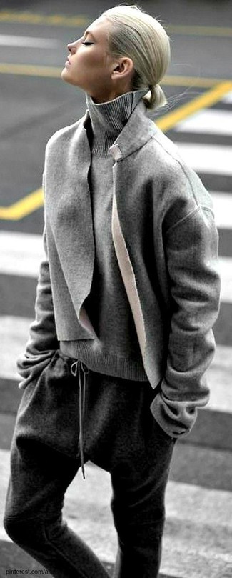 Wool Blend Turtleneck Sweater Dark Gray