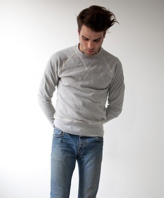 Crew Neck Cashmere Mix Ribbed Sweater In Gray