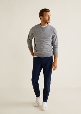 Cashmere Crewneck Pullover Sweater Gray