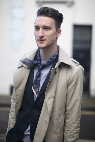 Navy Scarf Outfits For Men: 