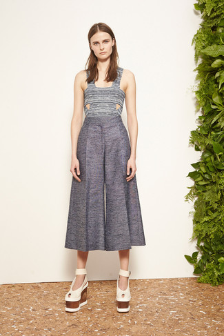 High Waisted Pleated Double Face Culottes Gray