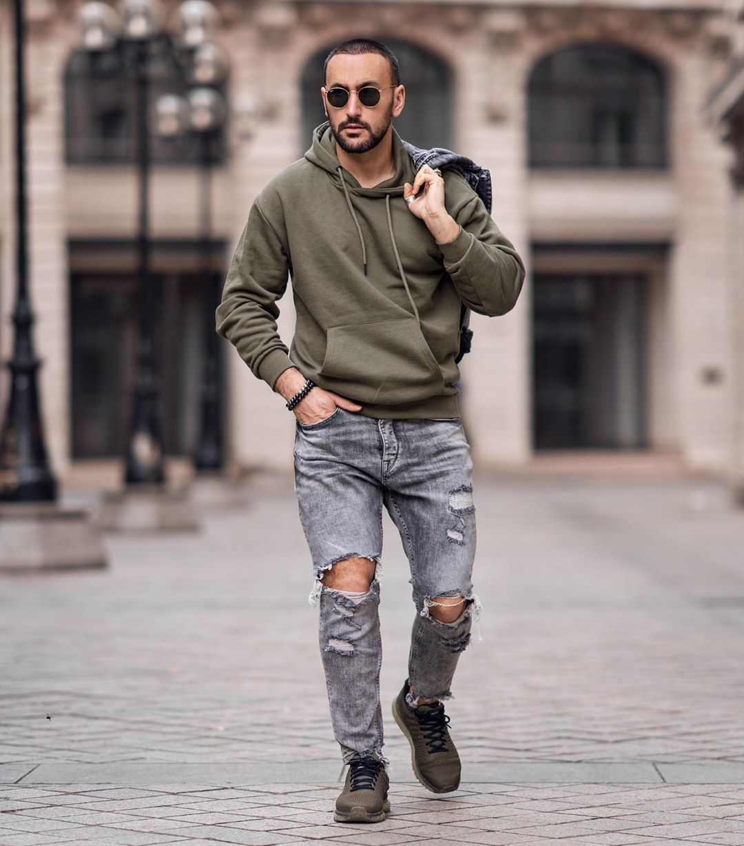 Light Blue Denim Jacket with Green Hoodie Outfits For Men (2 ideas & outfits)  | Lookastic