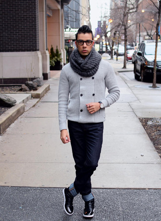 Double Breasted Shaker Knit Cardigan Light Gray
