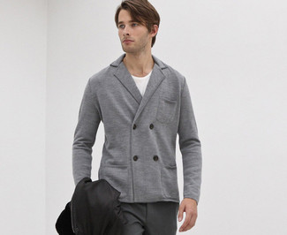 Double Breasted Shaker Knit Cashmere Cardigan Gray
