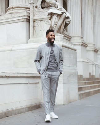 Grey Bomber Jacket Outfits For Men: 