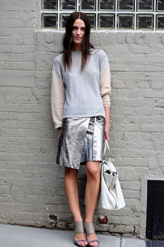 Silver Mini Skirt Outfits: 