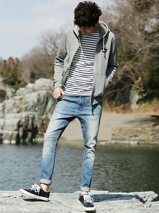 Charcoal Hoodie with Long Sleeve T-Shirt Casual Spring Outfits For