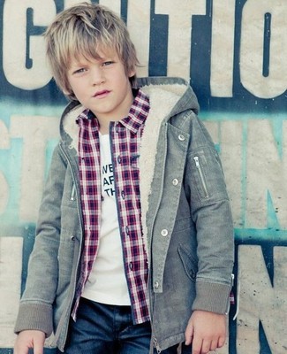 Grey Jacket with Navy Jeans Fall Outfits For Boys (1 ideas & outfits ...