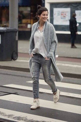 Grey Chunky Open Cardigan Outfits For Women: 