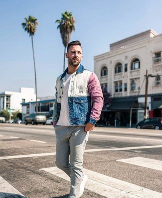 Multi colored Denim Jacket Outfits For Men: 