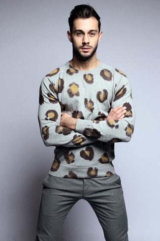 Gray Bleached Charcoal Leopard Sweater