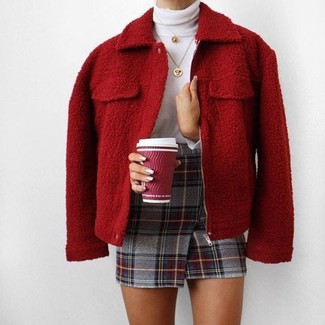 Red Wool Bomber Jacket Outfits For Women: 
