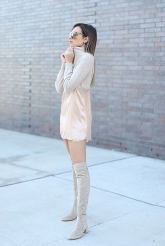 Beige Silk Tank Dress Outfits: 