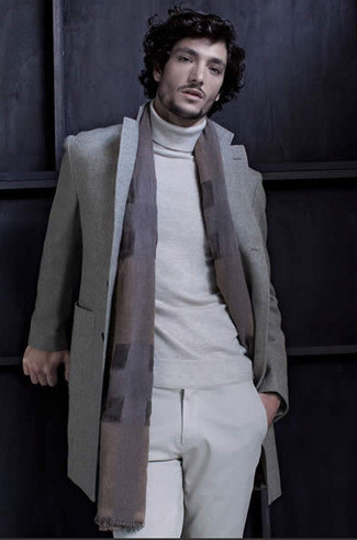 Grey Overcoat Outfits: The go-to for a knockout and sharp getup? A grey overcoat with grey chinos.