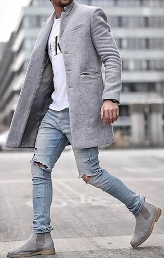 Grey Waxed Suede Chelsea Boots