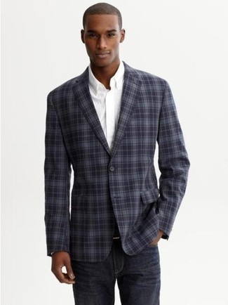 Fitzgerald Fit Black And White Plaid With Blue Deco 1818 Suit