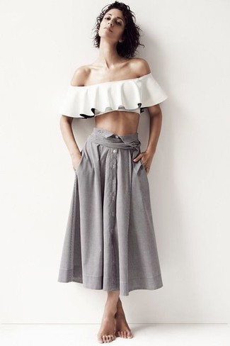 Grey Pleated Midi Skirt Summer Outfits: 