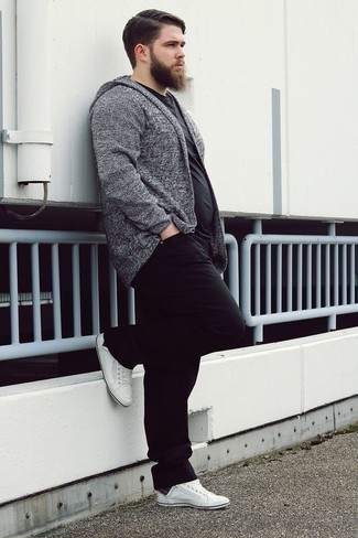men's gray cardigan outfit