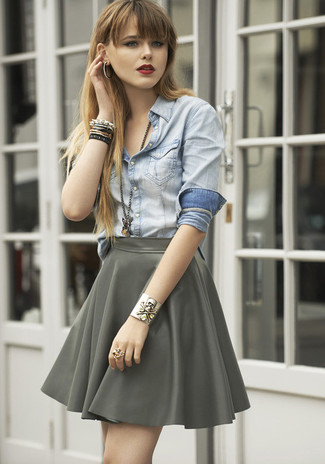 Grey Skater Skirt Outfits: 