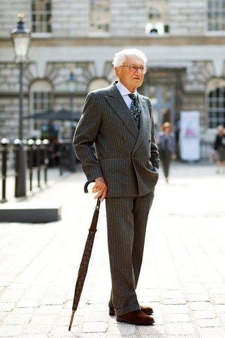 Pinstripe Two Piece Suit Light Gray