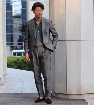 Dark Green Dress Shirt with Grey Suit Outfits (3 ideas & outfits ...