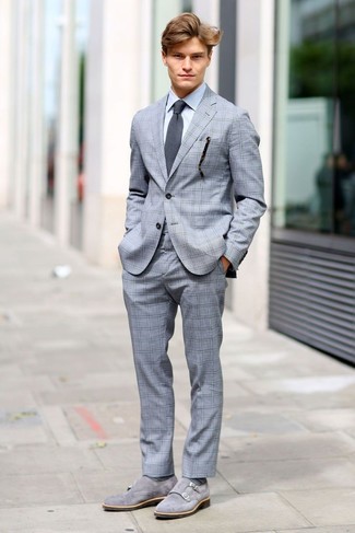 Windowpane Check Wool Two Piece Suit Graywhite