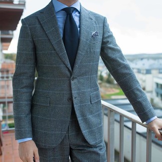 Plaid Two Piece Wool Suit Gray