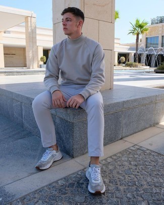 Grey Turtleneck Outfits For Men: Rock a grey turtleneck with grey chinos to create an interesting and current casual outfit. Introduce a pair of grey athletic shoes to the mix to make a mostly dressed-up ensemble feel suddenly edgier.
