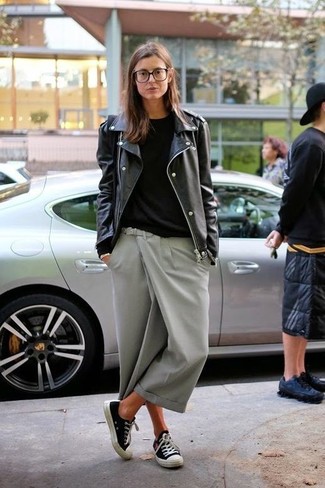 Charcoal Wide Leg Pants Outfits: 