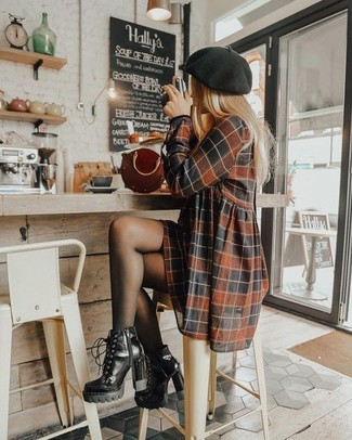 Black Leather Lace-up Ankle Boots Outfits: 
