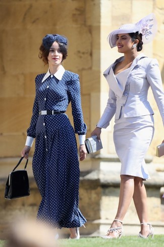Navy and White Polka Dot Maxi Dress Outfits: 